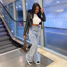 Load image into Gallery viewer, Tassel Baggy Wide Leg Pants High Waist Denim Jeans
