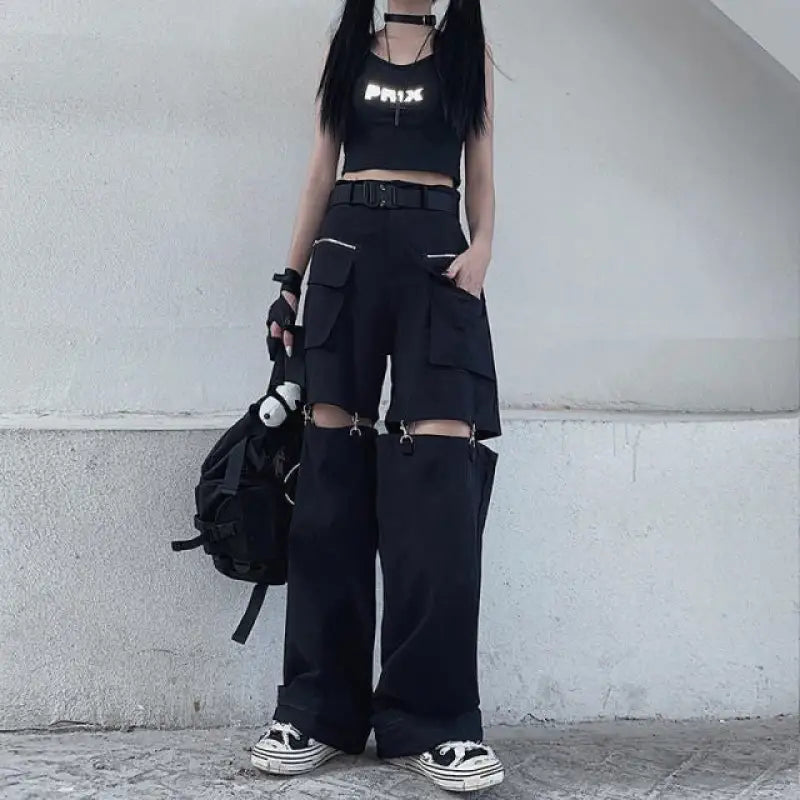 Techwear Gothic Black Cargo Pants - XL
