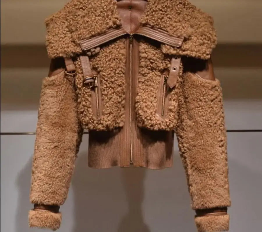 Thick Patchwork Faux Fur Coat - Camel / M