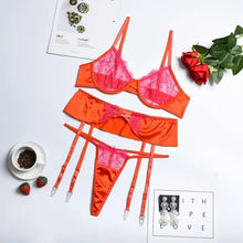 Load image into Gallery viewer, Three Piece Lace Sheer See Through Lingerie - Pink / M
