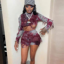 Load image into Gallery viewer, Tie Dye Bandage Top &amp; Biker Shorts - L / Red