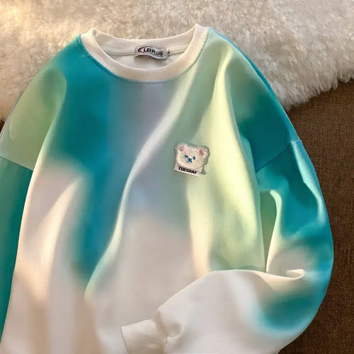 Tie Dye Bear Head Embroidery Korean Fashion Sweatshirt
