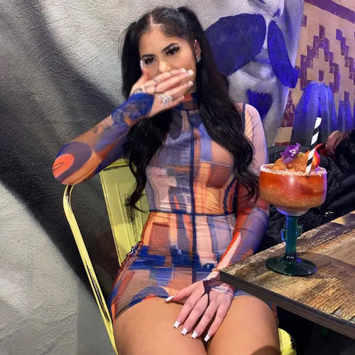 Tie Dye Print Long Sleeve Mini Dress