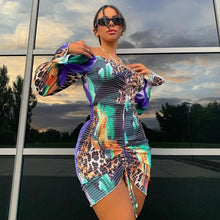 Load image into Gallery viewer, Tie Dye Printed Ruch Drawstring Wrap Dress