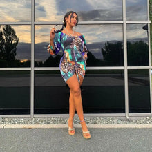 Load image into Gallery viewer, Tie Dye Printed Ruch Drawstring Wrap Dress
