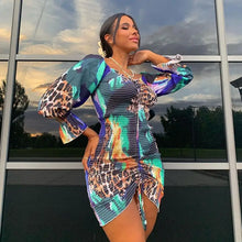 Load image into Gallery viewer, Tie Dye Printed Ruch Drawstring Wrap Dress