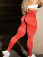 Load image into Gallery viewer, Tie Dye Ruched High Waist Push Up Leggings - Red / L
