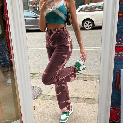 Tie Dye Slim Denim High Waist Trousers Jeans