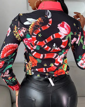 Load image into Gallery viewer, Tie Neck Floral Butterfly Print Long Sleeve Blouse