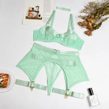 Load image into Gallery viewer, Transparent High Waist 4 Piece Lingerie Set - green / XL