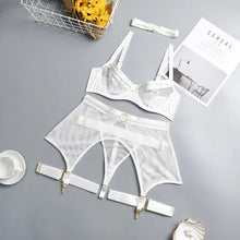 Load image into Gallery viewer, Transparent High Waist 4 Piece Lingerie Set - white / XL