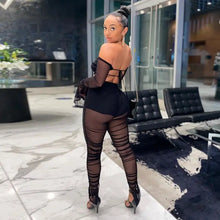 Load image into Gallery viewer, Transparent Mesh Off Shoulder Long Sleeve Crop Top &amp;