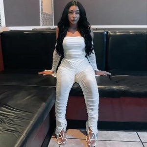 Transparent Mesh Off Shoulder Long Sleeve Crop Top &