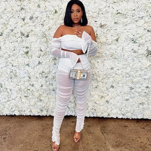 Transparent Mesh Off Shoulder Long Sleeve Crop Top &