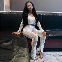 Load image into Gallery viewer, Transparent Mesh Off Shoulder Long Sleeve Crop Top &amp;