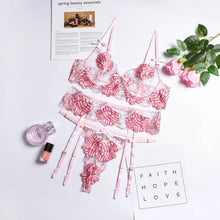 Load image into Gallery viewer, Transparent Pink Lace Floral Embroidery Lingerie Set - L