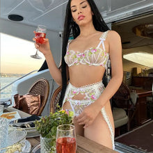 Load image into Gallery viewer, Transparent Push Up Bra Embroidery Floral 3 Piece Set