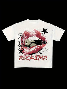 Trendy Y2K Lips Print Crew Neck Tee - customized