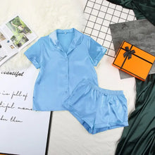 Load image into Gallery viewer, Turn Down Collar Silk Satin Short Sleeve Pajama Set - Light