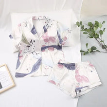 Load image into Gallery viewer, Turn Down Collar Silk Satin Short Sleeve Pajama Set