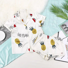 Load image into Gallery viewer, Turn Down Collar Silk Satin Short Sleeve Pajama Set - White