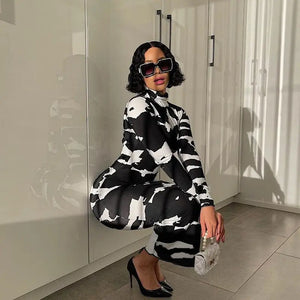 Turtleneck Cow Print Bodycon Dress