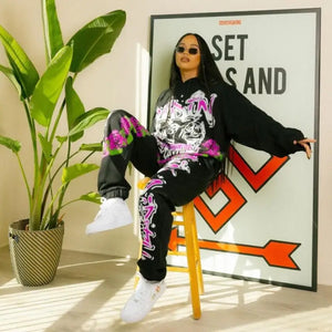 Two-piece Fashion Highstreet Graffiti Print Women Set