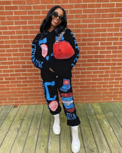 Load image into Gallery viewer, Two-piece Street Fashion Casual Print Hooded Set - black