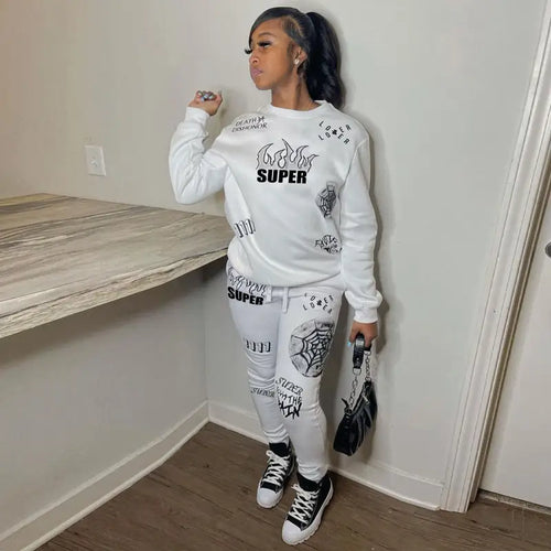 Two-pieces Casual Sporty Printed Women Set