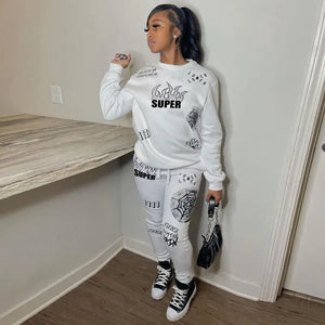 Two-pieces Casual Sporty Printed Women Set