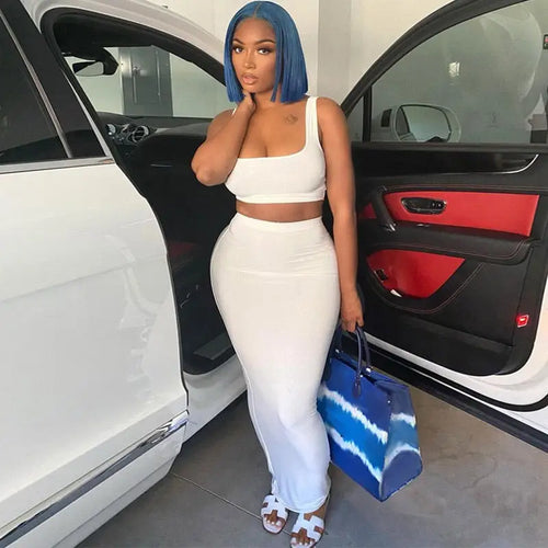 Unicolor Tank Top And Maxi Skirt Two Piece Set