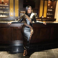 Load image into Gallery viewer, Unique Lace Up Bandage PU Leather Maxi Dress