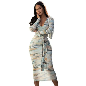 Urban Casual Print Round Neck Pullover Lace dress - multi