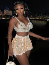 Load image into Gallery viewer, V-Neck Beaded Sling Crop Top - One Size / TOP