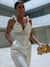 Load image into Gallery viewer, V-Neck Beaded Sling Crop Top - One Size / TOP