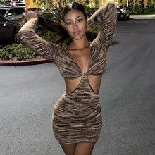 Load image into Gallery viewer, V Neck Cut Out Long Sleeve Club Mini Dress