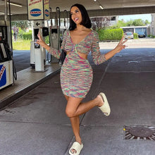 Load image into Gallery viewer, V Neck Cut Out Long Sleeve Club Mini Dress