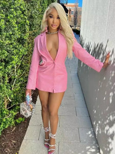 V Neck Diamond Backless Blazer Mini Dress