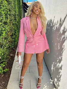 V Neck Diamond Backless Blazer Mini Dress