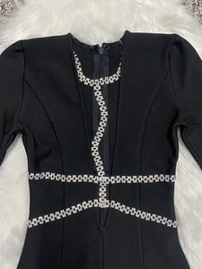 V Neck Diamond Chain Mini Bandage Dress