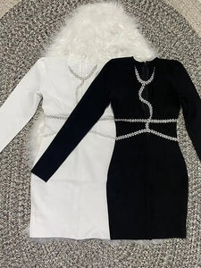 V Neck Diamond Chain Mini Bandage Dress