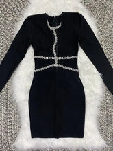 Load image into Gallery viewer, V Neck Diamond Chain Mini Bandage Dress - S / Black
