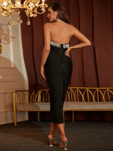 Load image into Gallery viewer, V-Neck Diamond Sequins Midi Bandage Dress