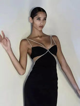 Load image into Gallery viewer, V-Neck Diamonds Spaghetti Strap Mesh Dress