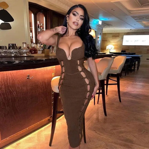 V-Neck Hollow Out Bandage Dress