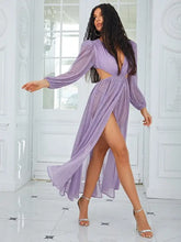 Load image into Gallery viewer, V Neck Hollow Out A Line Violet Maxi Dress