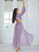 Load image into Gallery viewer, V Neck Hollow Out A Line Violet Maxi Dress