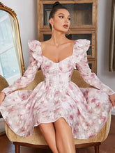 Load image into Gallery viewer, V-Neck Long Sleeve Lace Floral Mini Dress