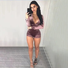 Load image into Gallery viewer, V Neck Long Sleeve Velvet Romper
