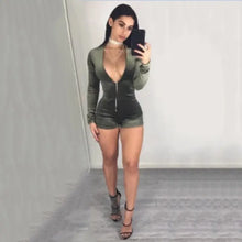 Load image into Gallery viewer, V Neck Long Sleeve Velvet Romper - S / green